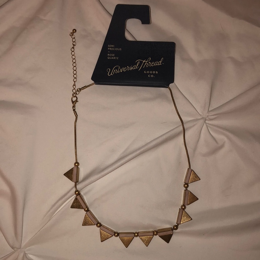 Triangle semi-precious rose quartz inlay necklace - NWT
